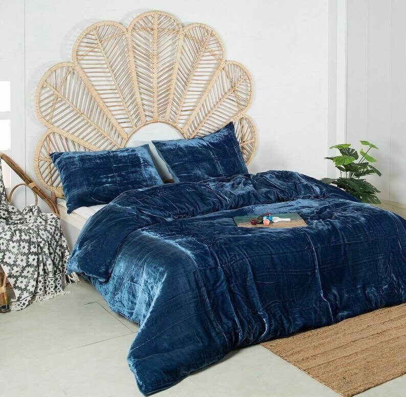 Luxury Crushed 3 Pieces Set Velvet Duvet Cover Blue Color Duvet Velvet