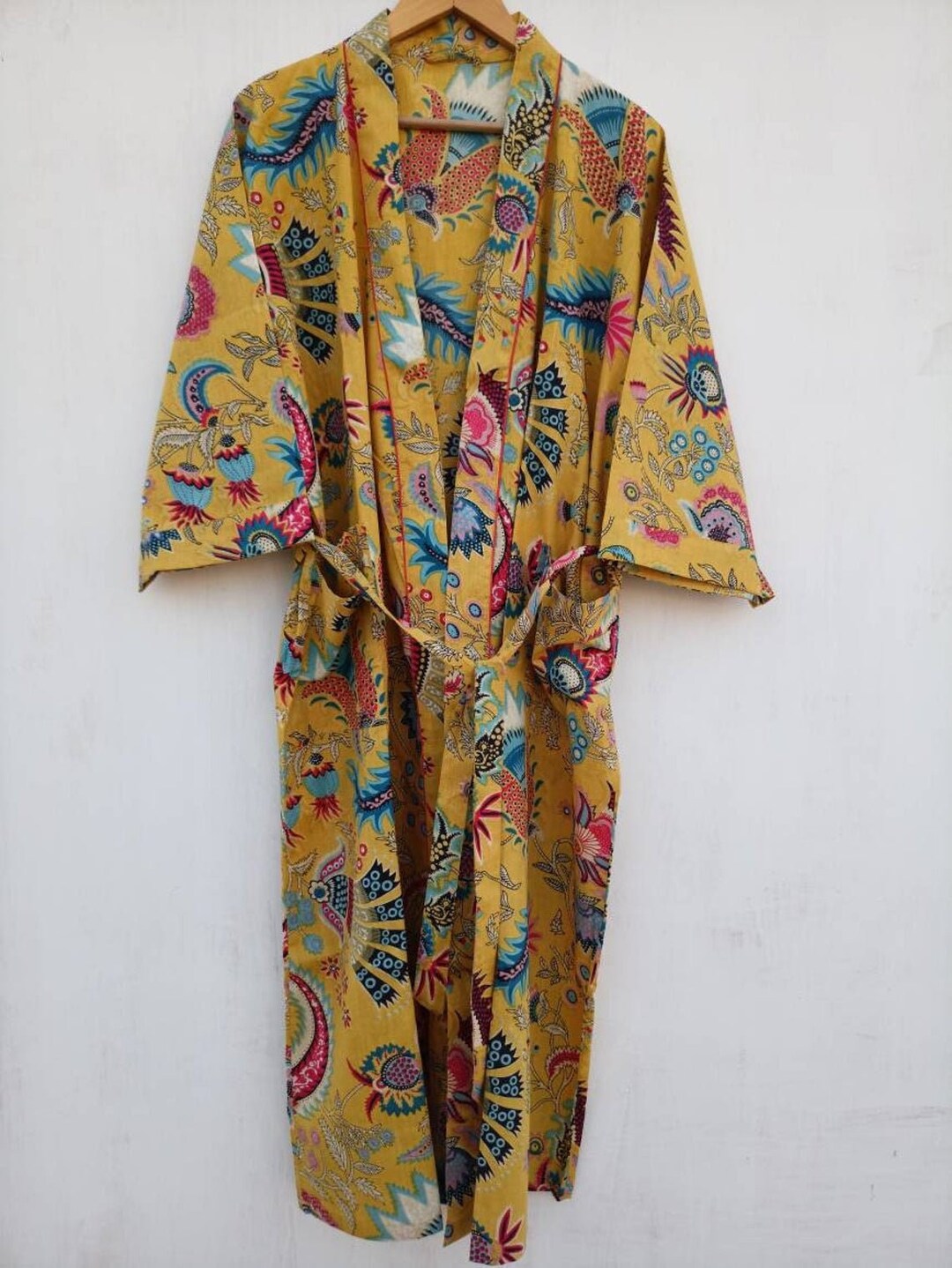 Dressing Gown House Coat Robe, Cotton Kimono Robes, Wrap Dress, Long