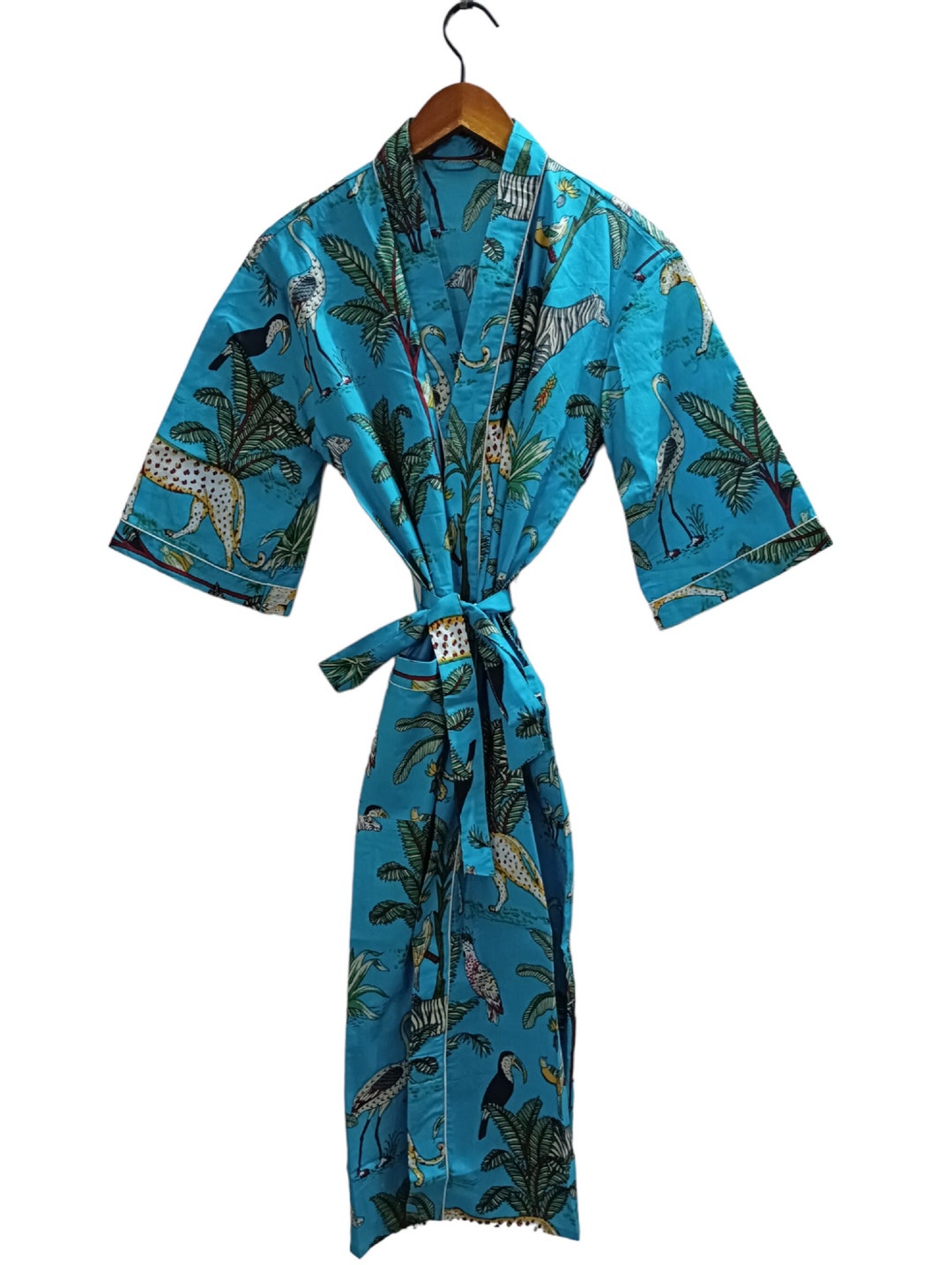 Pure Cotton House Coat Kimono Floral Print Kimono Blue Color - Etsy