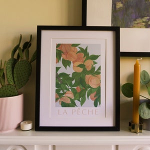 Impresión artística A3 / A4 / A5: la pêche, melocotonero, arte de pared minimalista de primavera y verano. ¡Regalo perfecto para los amantes de la naturaleza más dulces!