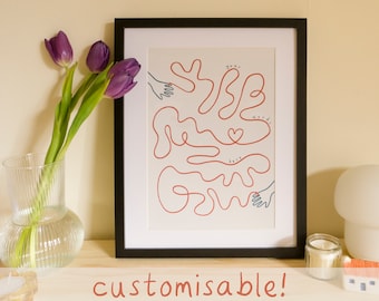 Customisable Art Print- Invisible String, Red Thread of Fate - Choose your own message Anniversary Valentine's Gift