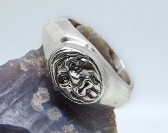Bague visage en argent fabriquée à la main, chevalière mythologique, bijoux d'inspiration ancienne