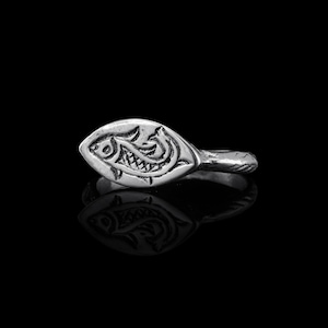 Pisces Fish Signet Ring, Bronze & Silver Jewelry, Ancient Nautical Style