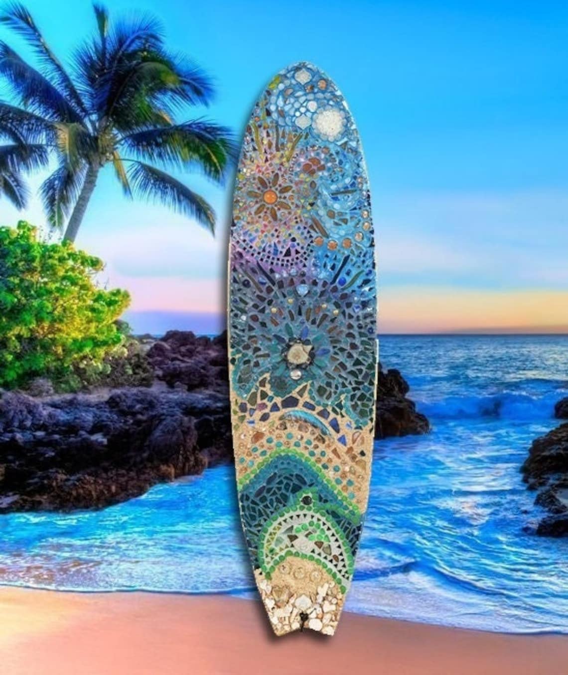 Ocean Temple Mosaic Surfboard Etsy