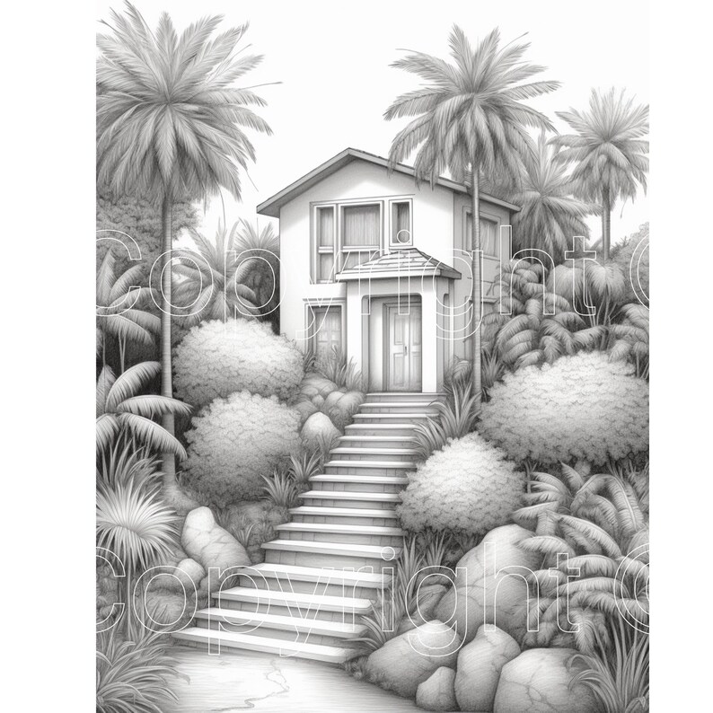 25 Tropical House Garden Adults Kids Coloring Pages Instant Etsy