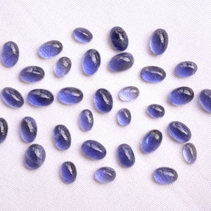 Iolite Cabochons, Pierre précieuse à dos plat, Cabochon de forme ovale, 10 Pcs, 3x5mm à 4.5x6.5mm, Pierre précieuse pour bijoux, 3.50 Carat