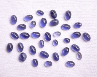 Iolite Cabochons, Flat Back Gemstone, Oval Shape Cabochon, 10 Pcs, 3x5mm To 4.5x6.5mm, Gemstone For Jewelry, 3.50 Carat