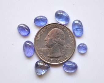 Tanzanite Mix Shape Cabochons, 13.50 Carat, Smooth Tanzanite, Loose Gemstone, 6mm To 7x9.5mm, Gemstone For Jewelry, 8 Pieces, Wholesale Lot