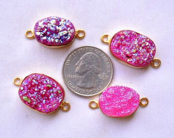 Pink Druzy Connectors, Titanium Druzy Connectors, Gold Plated Druzy Connectors, Double Rings Connector, Druzy Connectors, 1 Piece