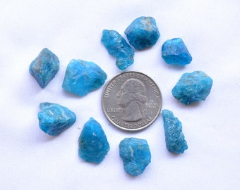 Apatite Rough Gemstone, 12mm - 15mm, Neon Blue Apatite Raw Gemstone, Apatite Loose Gemstone, 82 Carat, 10 Pieces, Jewelry Making Gemstone