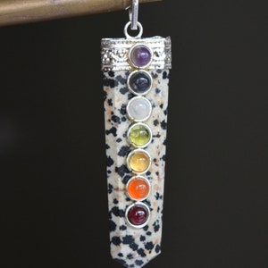 Healing Crystal, Dalmatian Jasper Flat Pendant, Handmade Pendant, Faceted Pencil Pendant, Chakra Pendant With Silver Plated Cap
