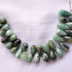 Natural Emerald Gemstone Drop Shape Beads, 5x7mm To 6x11mm, Emerald Faceted Teardrop Shape Beads, Briolettes Emerald Beads, 4 Inch Strand