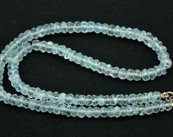 Aquamarine Faceted Rondelle Beads, Blue Color Aquamarine Beads, Gemstone For Jewelry, 5.5mm To 6.5mm, 15 Inches Strand