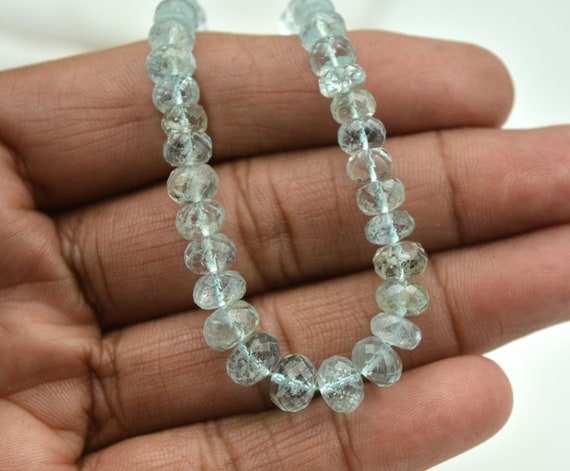 Aquamarin Edelstein-Perlen 6 Mm Facettiert – Loser Strang Ca. 40 Cm Für DIY Schmuck, 88-94 Stück