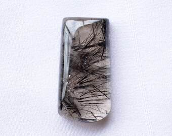 Cabochon di quarzo rutilato, 28,90 carati, pietra preziosa sciolta di quarzo, cabochon di quarzo tormalinato a forma rettangolare liscia, 14 x 28 mm