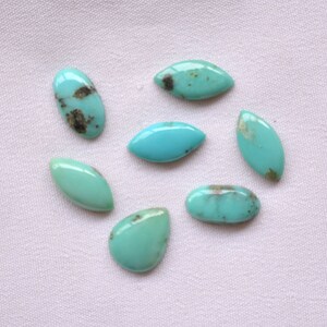 Arizona Turquoise Gemstone, 10 Carat, Natural Turquoise Mix Shape Cabochons, 6x12mm To 8.5x11mm, Gemstone For Jewelry, 7 Pcs Lot