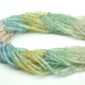 Multi Aquamarine Faceted Rondelle Beads, 4mm, Multi Color Aquamarine Beads, Aquamarine Gemstone For Jewelry, 13 Inches Strand