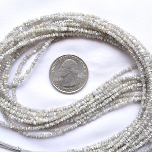 Cuentas de diamante en bruto, 2,5 mm - 3 mm, diamante en bruto, cuentas de diamante gris blanquecino, libres de conflictos, 4 quilates, diamante sin tallar para joyería, hebra de 10 cm (4 pulgadas)