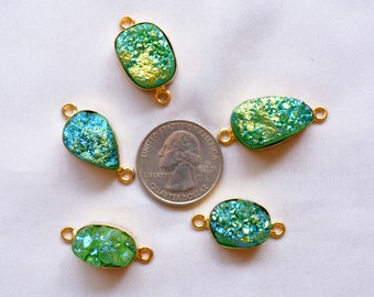 Green Druzy Connectors, Titanium Druzy Connectors, Gold Electroplated Druzy Connectors, Double Rings Connector, Druzy Connectors, 1 Piece