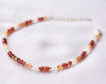 Adjustable Bracelet, 925 Sterling Silver Jewelry Bracelet, Handmade Bracelet, Carnelian, Garnet And Crystal Gemstone, 8.5 Inches Length