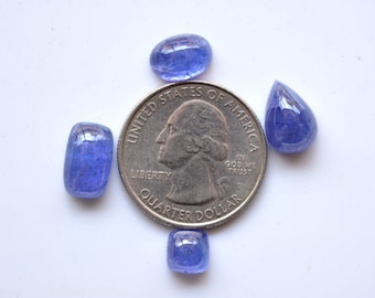 Tanzanite Mix Shape Cabochons, Smooth Tanzanite, 15 Carat, Loose Gemstone, 7mm To 8.5x12.5mm, Gemstone For Jewelry, 4 Pieces, Wholesale Lot