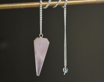 Chakra Pendulum, Faceted Dowsing Pendulum, Healing Pendant Pendulum, Rose Quartz Pendulum, Silver Plated Chain With Crystal Ball