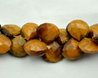 Tiger's Eye Briolettes Beads, 13.5mm - 15mm Stone Size, Tiger's Eye Faceted Heart Shape Beads, Gemstone For Jewelry, 8 Inches Strand