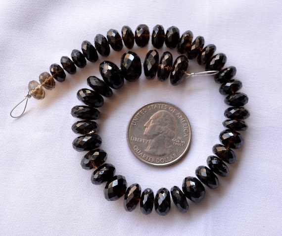 7mm faceted Smoky Glassl Round Beads 12.5" 