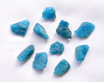 Neon Blue Apatite Raw Gemstone, Apatite Rough Gemstone, 10mm - 15mm Size, Loose Gemstone, 70 Carat, 10 Pieces, Rough Gemstone For Jewelry