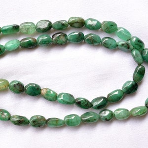 Emerald Tumble Shape Gemstone Beads, 4x7mm To 6x9mm, Natural Emerald Oval Shape Beads, Smooth Emerald Beads, 15 Inch Strand