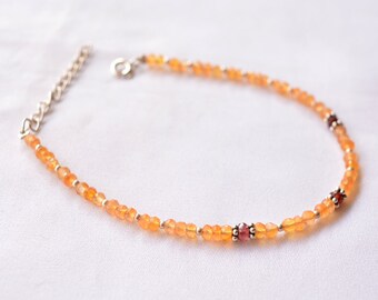 Handmade Bracelet, 925 Sterling Silver Jewelry Bracelet, Adjustable Bracelet, Carnelian And Garnet Gemstone, 8.5 Inches Length