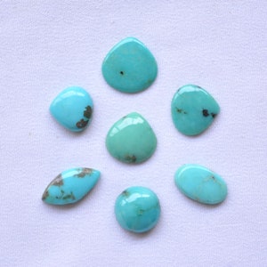 Arizona Turquoise Loose Gemstone, Turquoise Mix Shape Cabochons, 10mm To 7.5x12mm, Turquoise Gemstone For Jewelry, 7 Pieces, 15.50 Carat