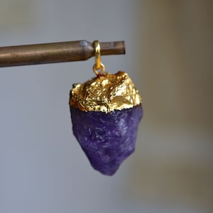 Raw Stone Pendant, Amethyst Pendant, Handmade Pendant, Rough Gemstone Pendant, Gold Electroplated, Single Loop Pendant