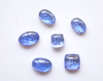 Wholesale Lot, 14 Carat, Tanzanite Cabochons, Tanzanite Mix Shape Gemstone, 6.5x7mm To 7x11mm, Gemstone For Jewelry, 6 Pieces