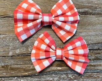 Coral checkered bow tie