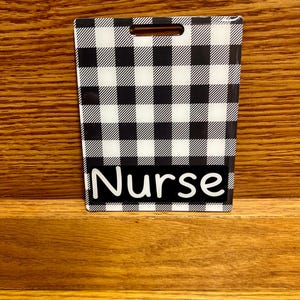 Ready to ship Black and white Buffalo plaid horizontal badge buddy