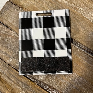 Black and white Buffalo plaid horizontal badge buddy
