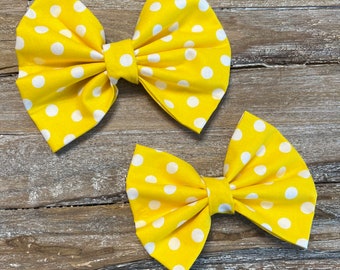 Yellow and white polka dot bow tie