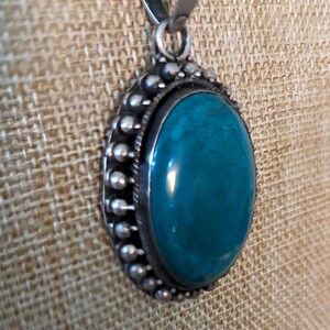 Vintage Turquoise Cabochon Pendant, .925 Sterling Silver, pendant trimmed in silver beading. southwestern turquoise pendant.