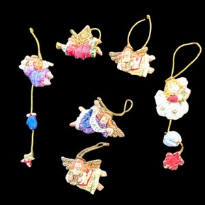 Vintage Angel Christmas Tree Ornaments Set of Six From 2 in. to 4 in., Width 2 in. For Smaller Tree, up to 3-4 Foot