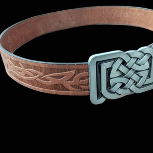 Vintage Unisex Celtic Knot Leather Belt and Brushed Silver Celtic Knot Removable Buckle, Belt Size 32 (Scarf Not Included)