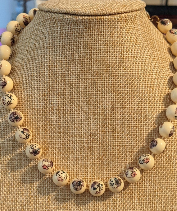 Vintage porcelain Transfer Ware beaded necklace w… - image 5