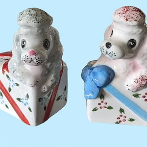 VTG Salt and Pepper Shakers Poodle by PY Japan, 1949-1961 in Yokkaichi City, Japan, Retro salt/pepper shakers, MCM shakers, poodle shakers