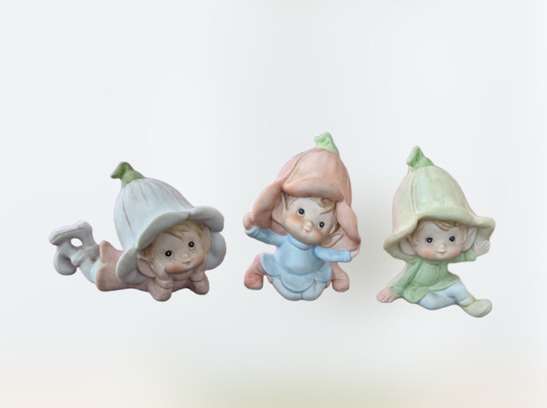 Vintage Homco 5615, Set of Three Fairy Figurines. Fairy Elfs. Garden