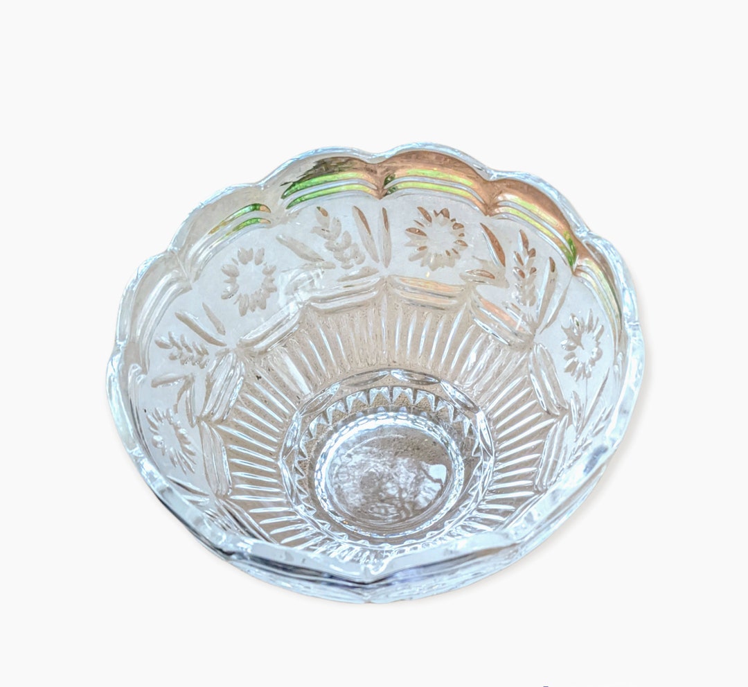 Vintage Lead Crystal Zajecar Bowl 8 Inches Etched Sunflowers and Wheat