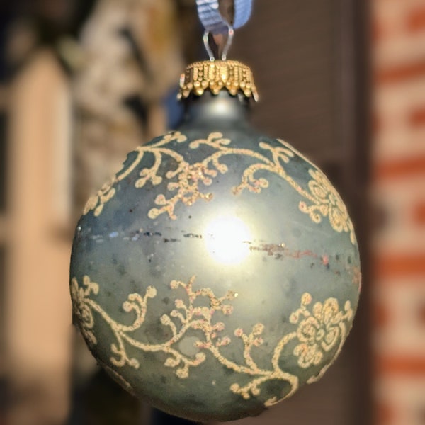 Vintage Krebs Pale Blue Hand Blown Christmas Ornament.