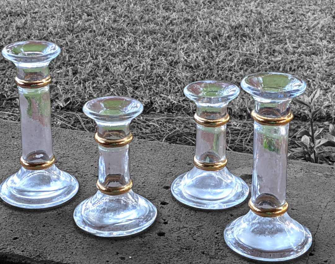 Vintage Candle Holders With Double Gold Rims Holiday Delight Etsy