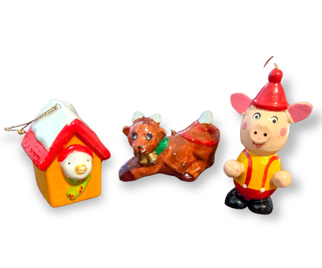 Vintage Farm Animal Christmas Tree Ornaments, Pig Ornament, Cow