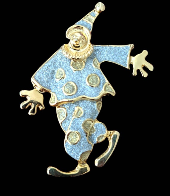 Broche Vintage Clown Triste - Alliage Nickelé Et émail Noir - Bijou Ancien