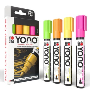 Marabu YONO Neon Paint Markers - 4 Acrylic Paint Markers for Rocks, Wood, Canvas, Glass, Ceramic, Plastic, Leather, Mugs, Tumbler Making